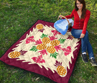 Hawaiian Pineapple Pattern Premium Quilt - Burgundy - Argu Style - AH - Polynesian Pride