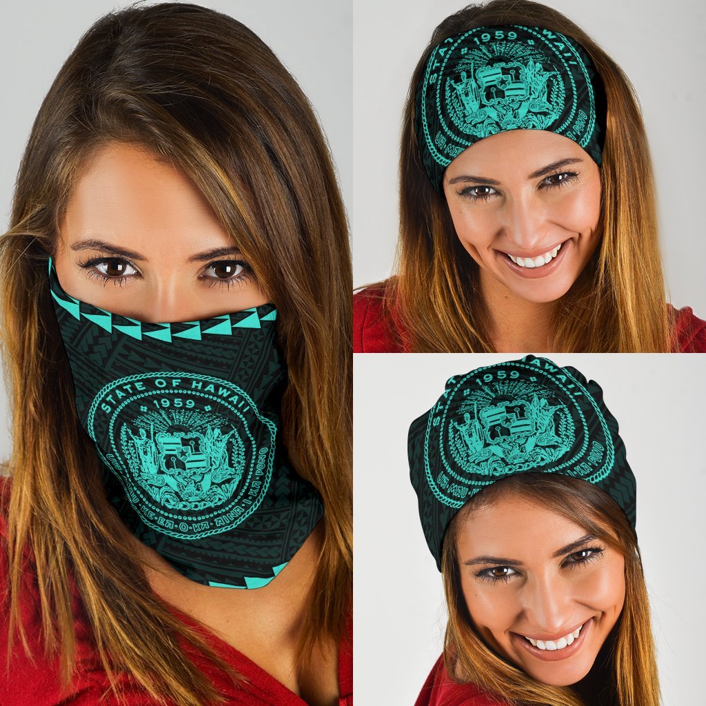 Hawaii Kakau Polynesian Coat Of Arms Bandana 3 - Pack - Turquoise Turquoise One Size - Polynesian Pride