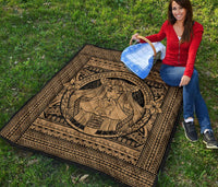 Hawaii Polynesian Pele Kanaka Premium Quilt Gold - Polynesian Pride