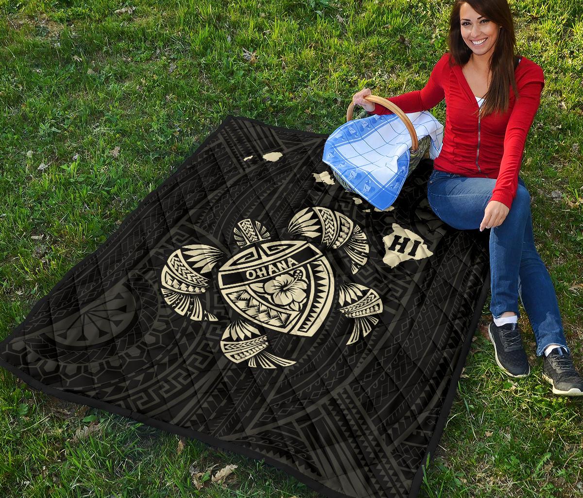 Hawaii Kakau Polynesian Turtle Map Premium Quilt - Beige - Polynesian Pride