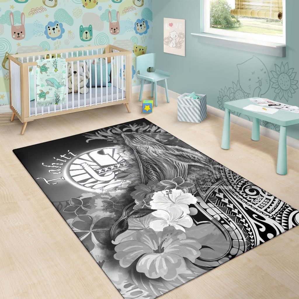 Tahiti Area Rug - Humpback Whale with Tropical Flowers (White) - Polynesian Pride