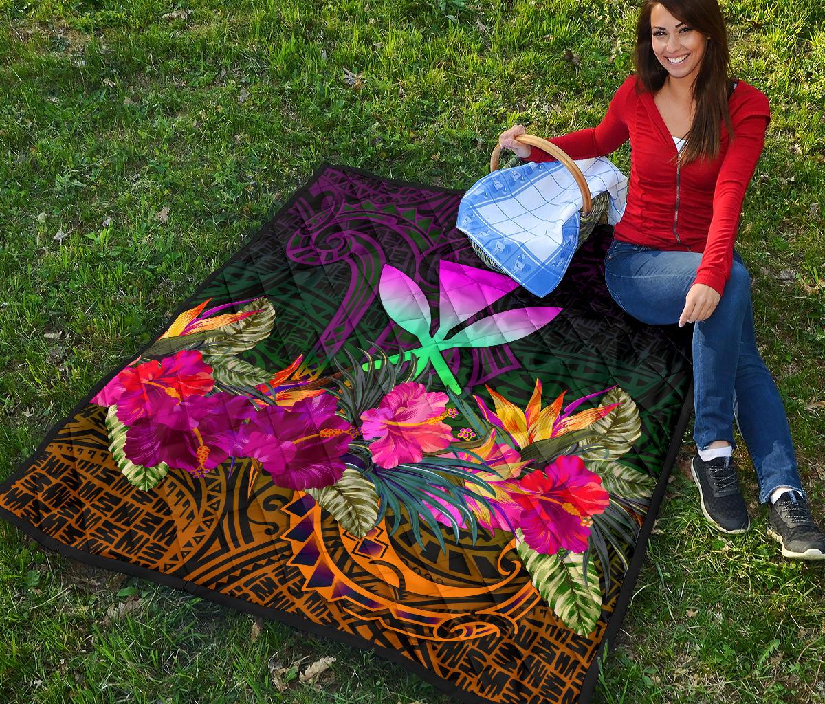 Polynesian Hawaii Kanaka Maoli Premium Quilt - Summer Hibiscus - Polynesian Pride