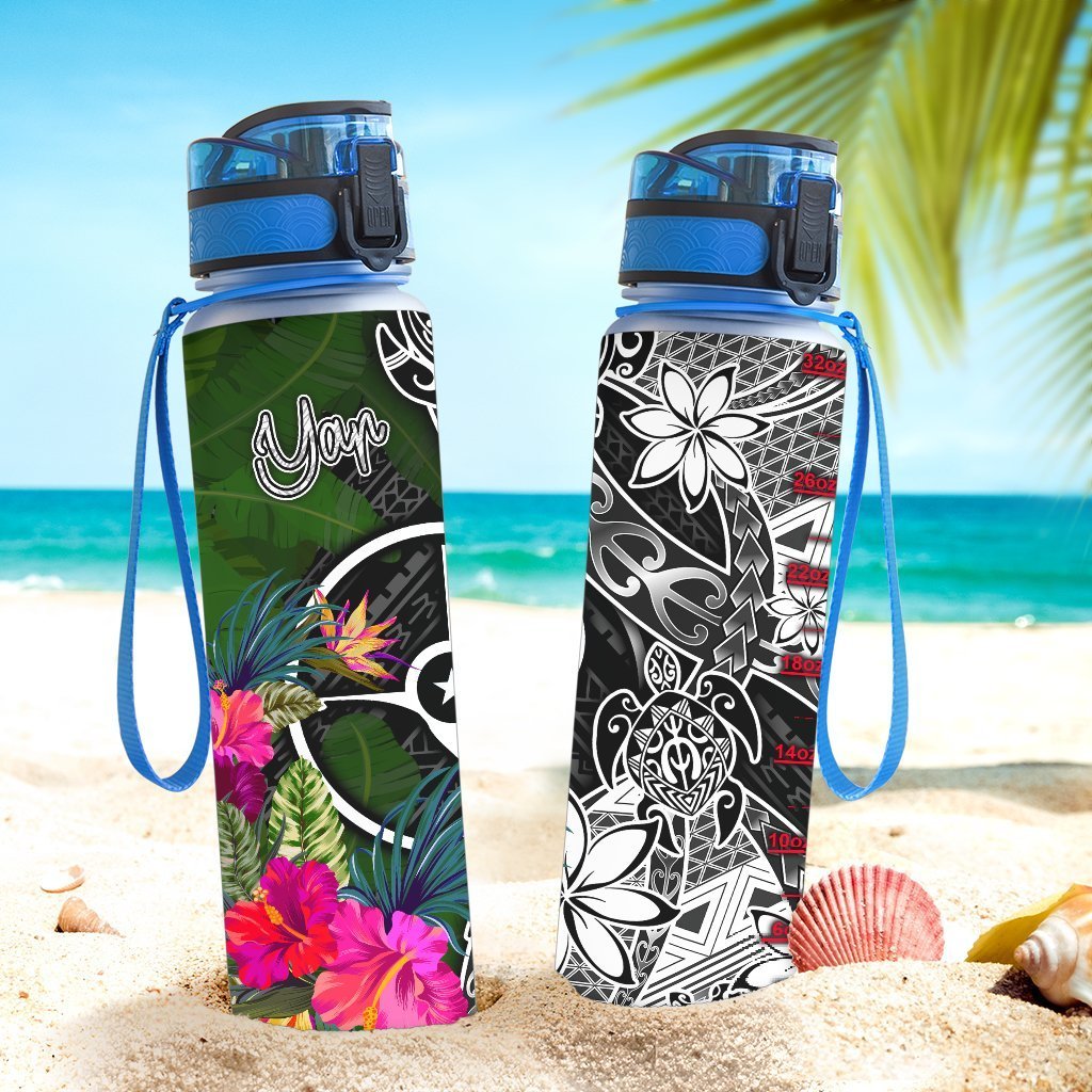 Yap Hydro Tracking Bottle - Turtle Plumeria Banana Leaf - Polynesian Pride