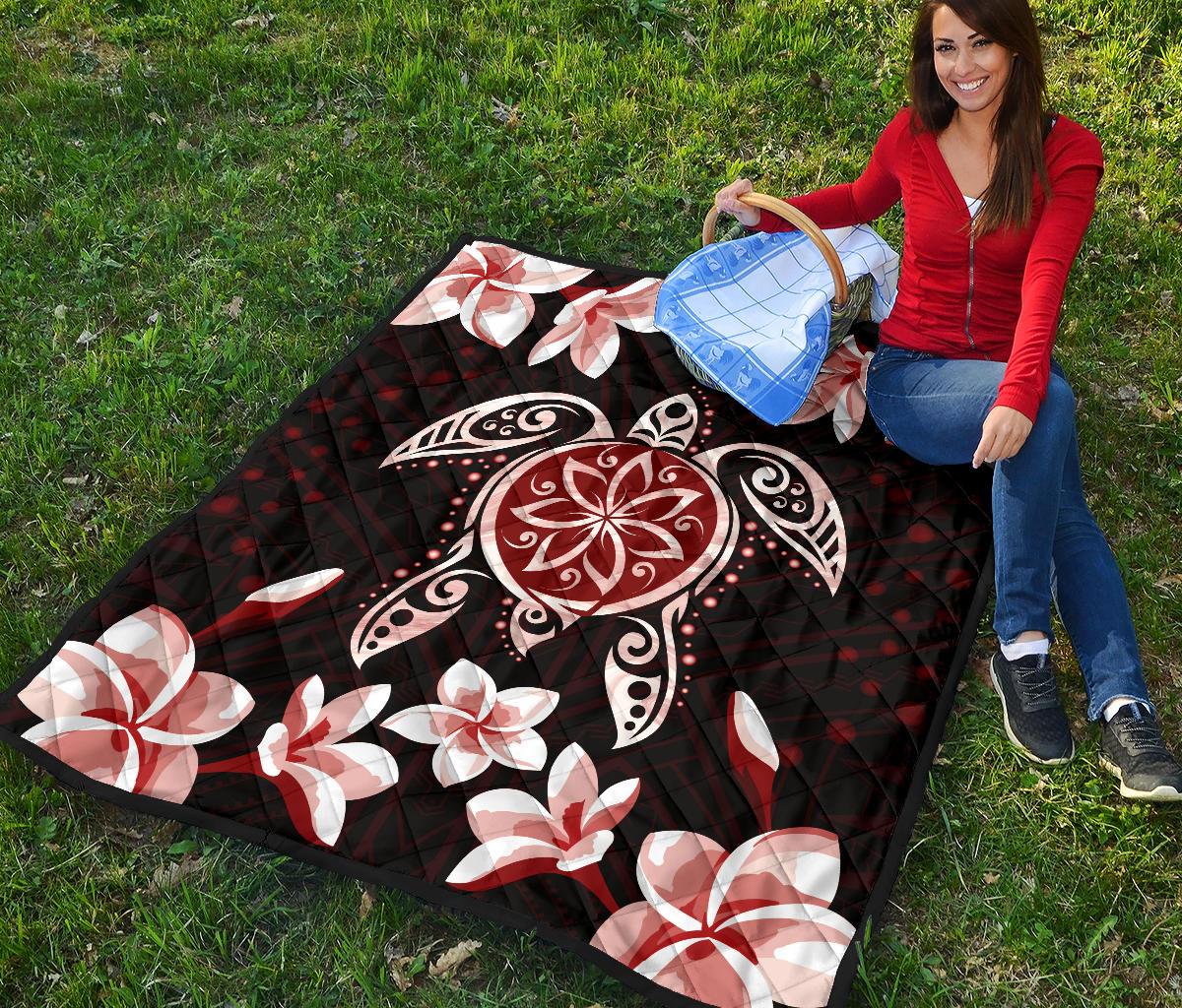 Hawaiian Reddie Turtle Plumeria Quilt - Polynesian Pride