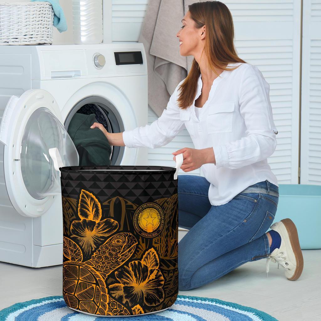 Northern Mariana Islands Laundry Basket - Polynesian Turtle Hibiscus Gold - Polynesian Pride