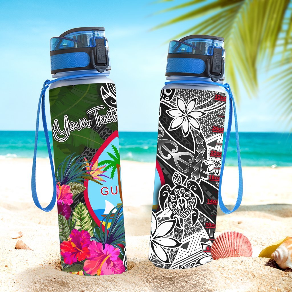 Guam Custom Personalised Hydro Tracking Bottle - Turtle Plumeria Banana Leaf - Polynesian Pride