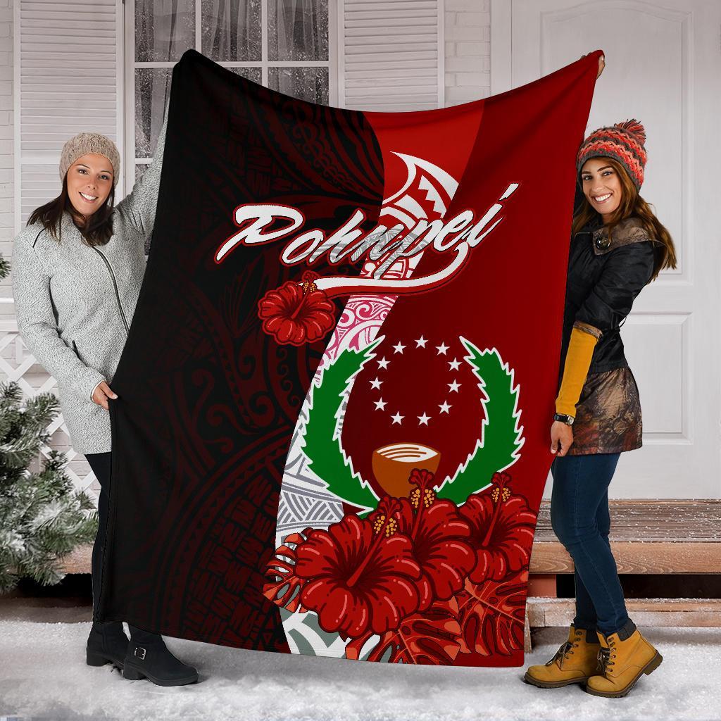 Pohnpei Micronesia Premium Blanket - Coat Of Arm With Hibiscus - Polynesian Pride