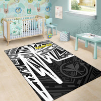 Hawaii Area Rug - Kanaka Maoli With Polynesian Pattern In Heartbeat Style (Black,White) - Polynesian Pride