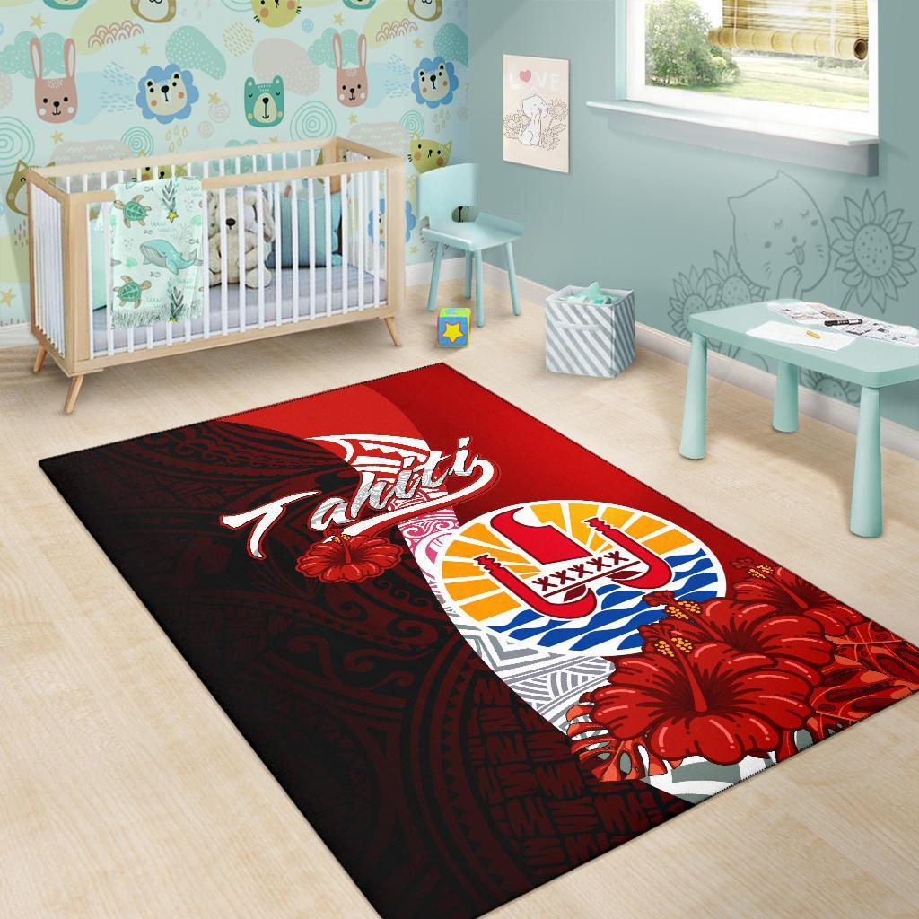 Tahiti Polynesian Area Rug - Coat Of Arm With Hibiscus - Polynesian Pride