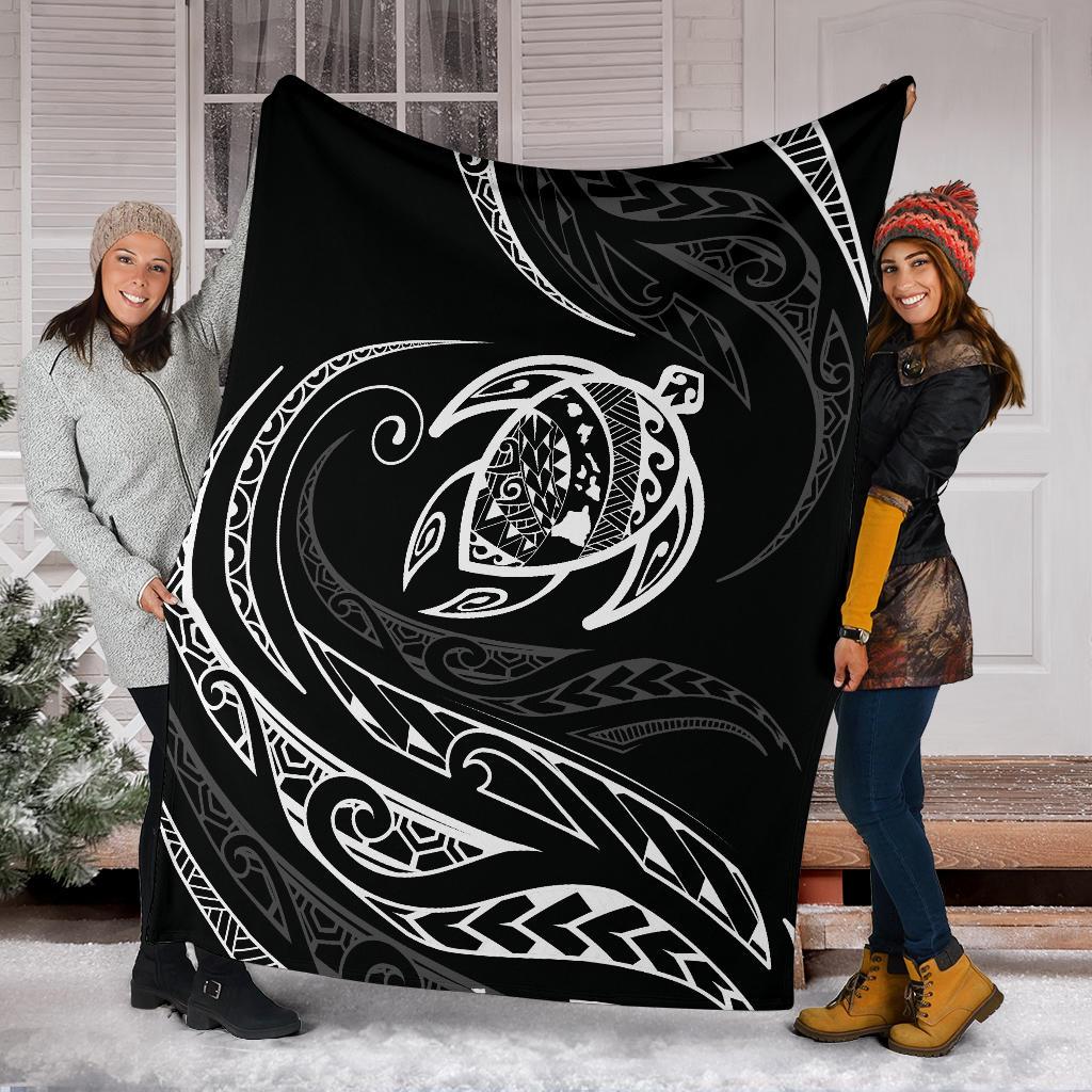 Hawaii Turtle Premium Blanket - White - Frida Style - Polynesian Pride