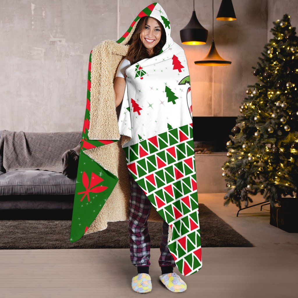 Hawaiian Santa Claus Mele Kalikimaka Kanaka Hooded Blanket - Red - Angus Style - AH - Polynesian Pride