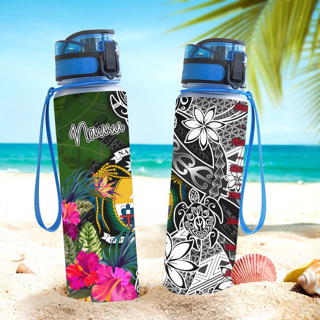 Nauru Hydro Tracking Bottle - Turtle Plumeria Banana Leaf Crest - Polynesian Pride