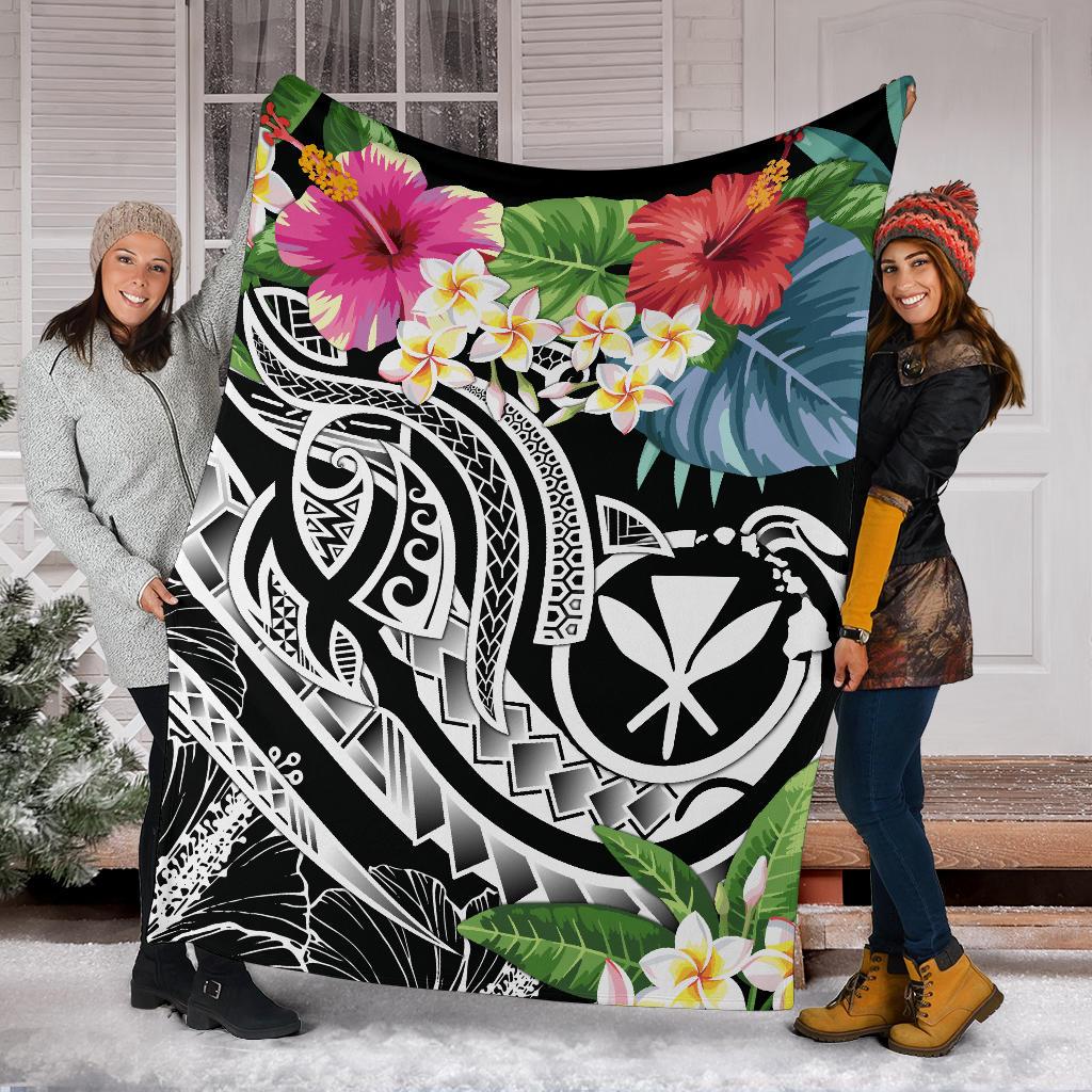 Polynesian Hawaii Kanaka Maoli Premium Blanket - Summer Plumeria (Black) - Polynesian Pride