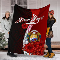 Nauru Polynesian Custom Personalised Premium Blanket - Coat Of Arm With Hibiscus - Polynesian Pride