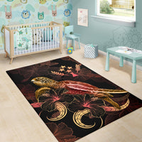 Kosrae Polynesian Area Rugs - Turtle With Blooming Hibiscus Gold - Polynesian Pride
