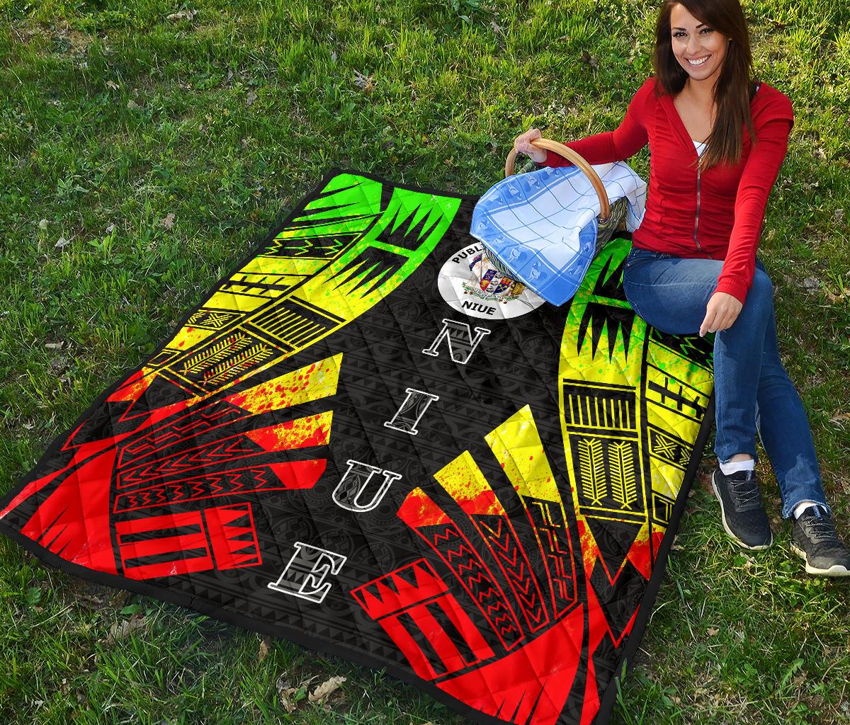 Niue Premium Quilt - Niue Seal Polynesian Reggae Tattoo - Polynesian Pride