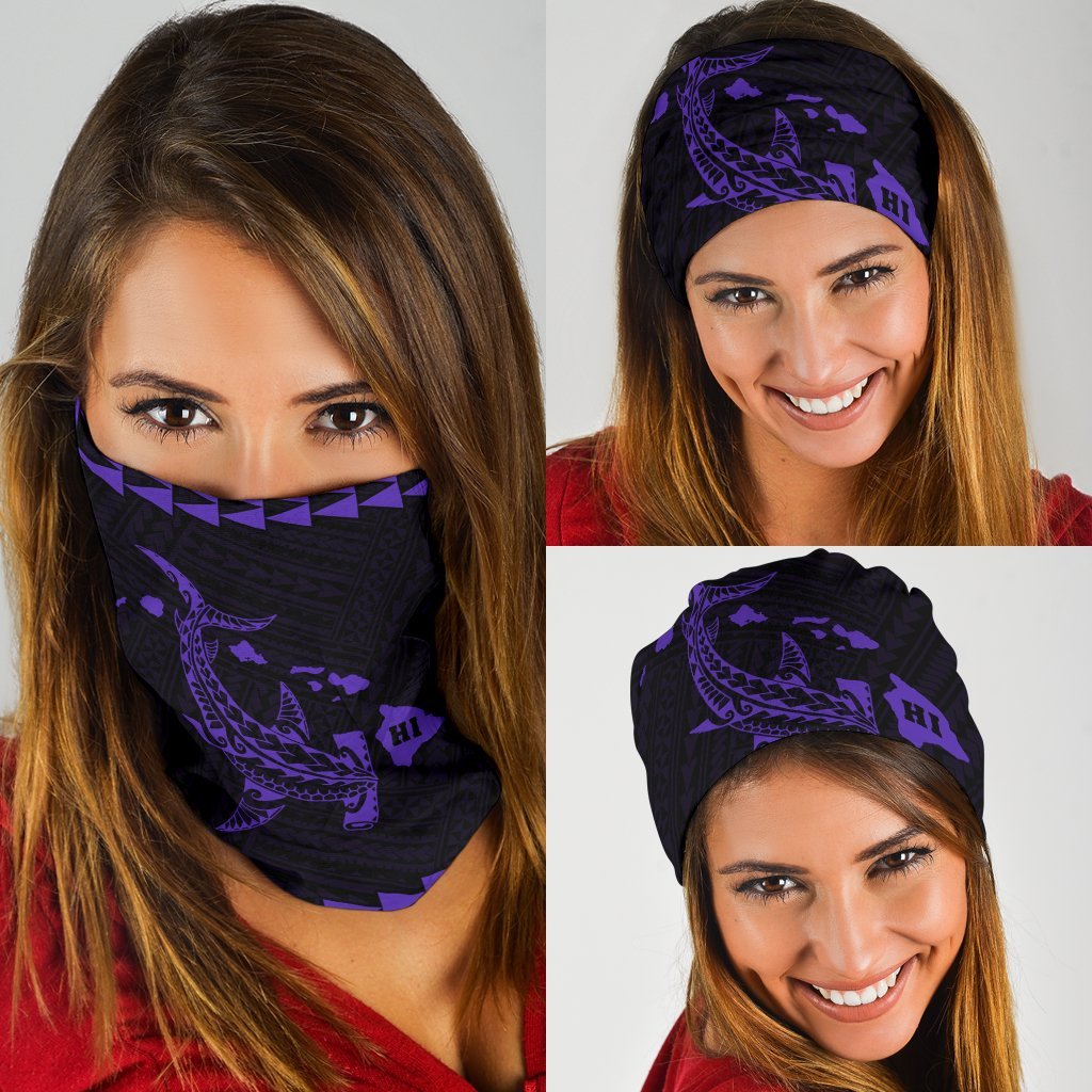 Hawaii Kakau Polynesian Hammerhead Shark Bandana 3 - Pack - Purple Purple One Size - Polynesian Pride