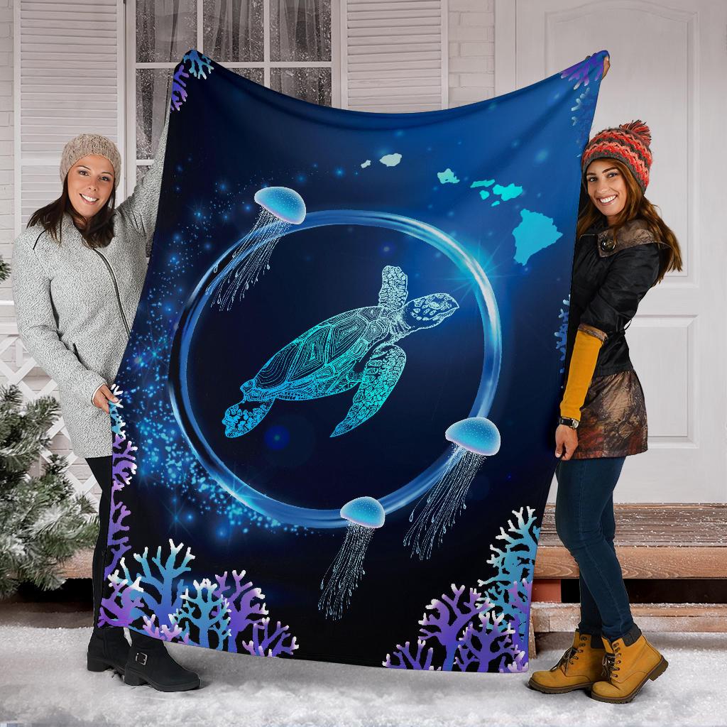 Hawaii Tutle Jellyfish Coral Galaxy Premium Blanket - Polynesian Pride
