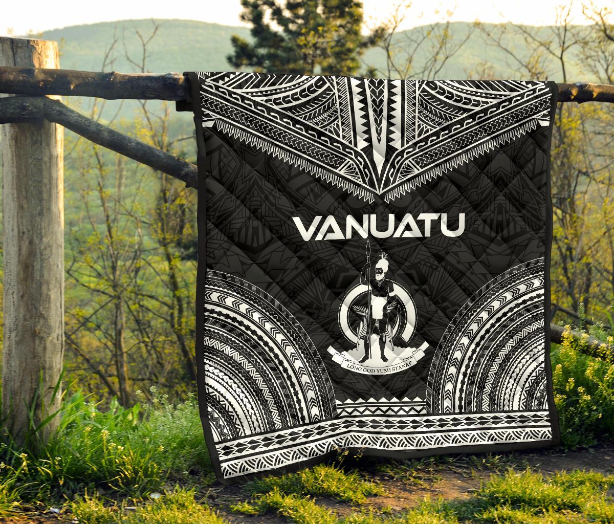 Vanuatu Premium Quilt - Vanuatu Coat Of Arms Polynesian Chief Black Version - Polynesian Pride