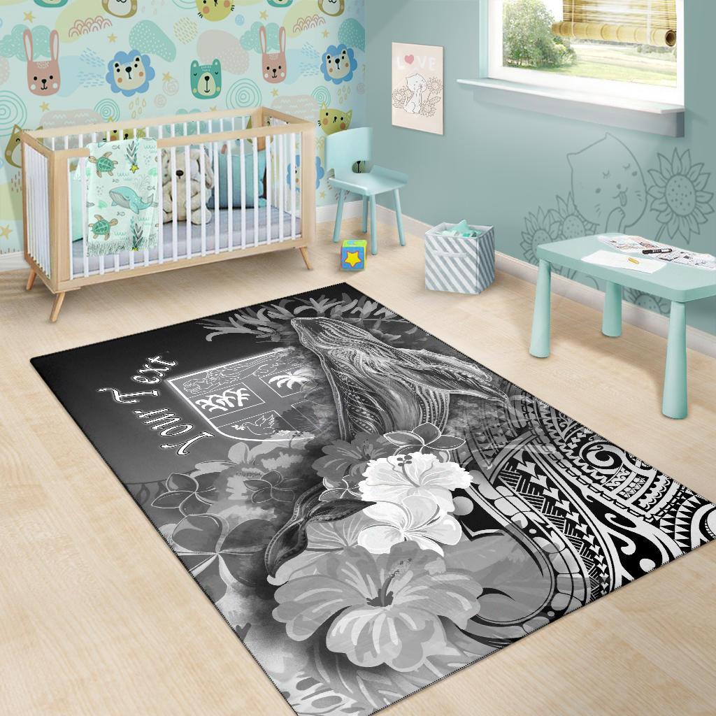 Fiji Custom Personalised Area Rug - Humpback Whale with Tropical Flowers (White) - Polynesian Pride