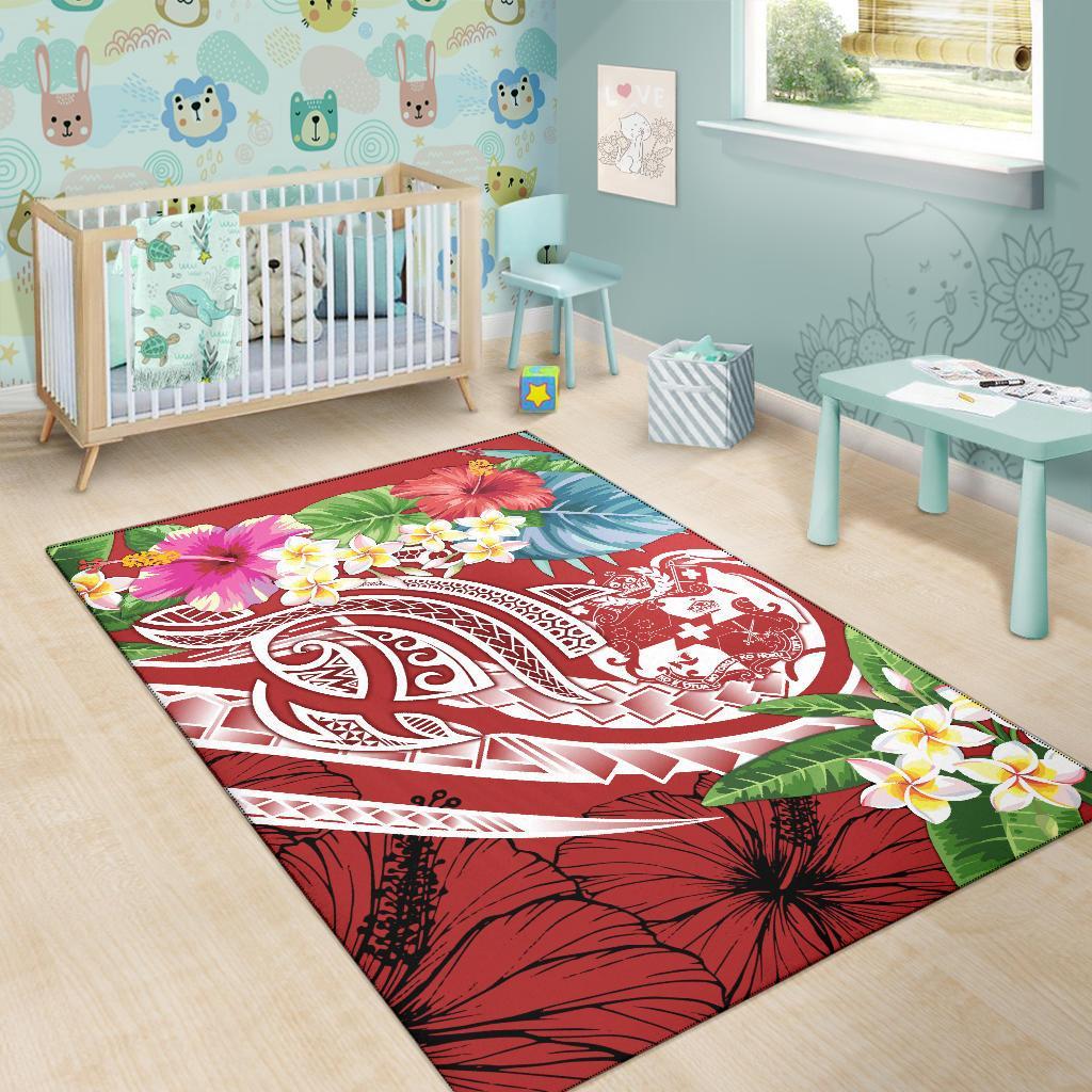 Tonga Polynesian Area Rug - Summer Plumeria (Red) - Polynesian Pride