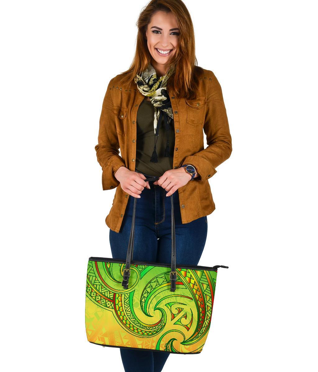 New Zealand Maori Mangopare Large Leather Tote Polynesian - Rasta - Polynesian Pride