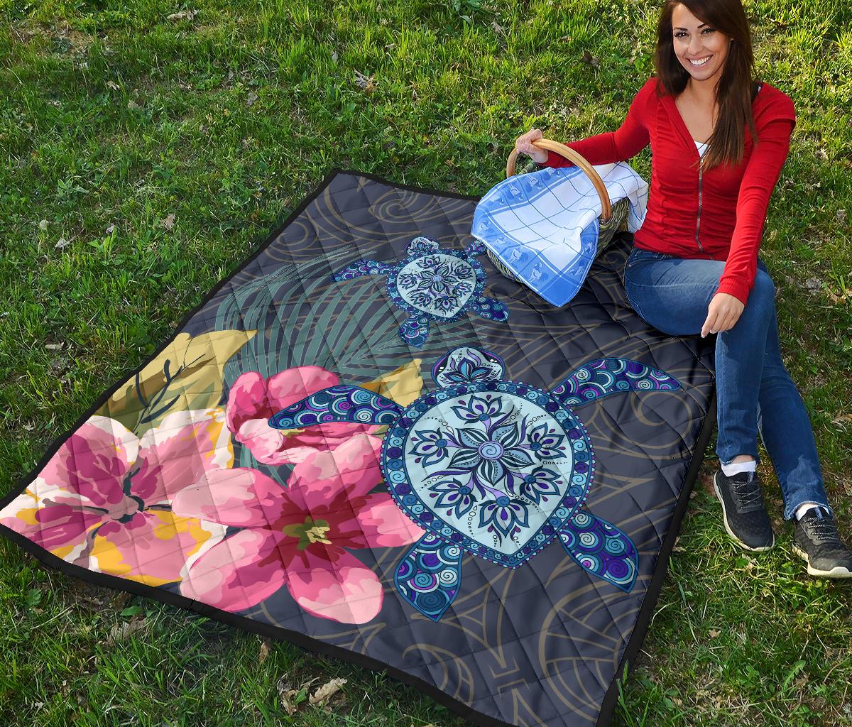 Hawaii Turtle Hibiscus Premium Quilt - LH Style - Polynesian Pride