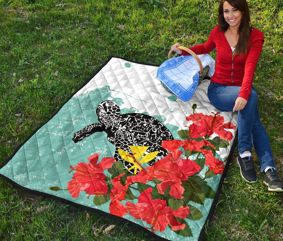 Hawaii Turle Sea Hibiscus Premium Quilt - Polynesian Pride