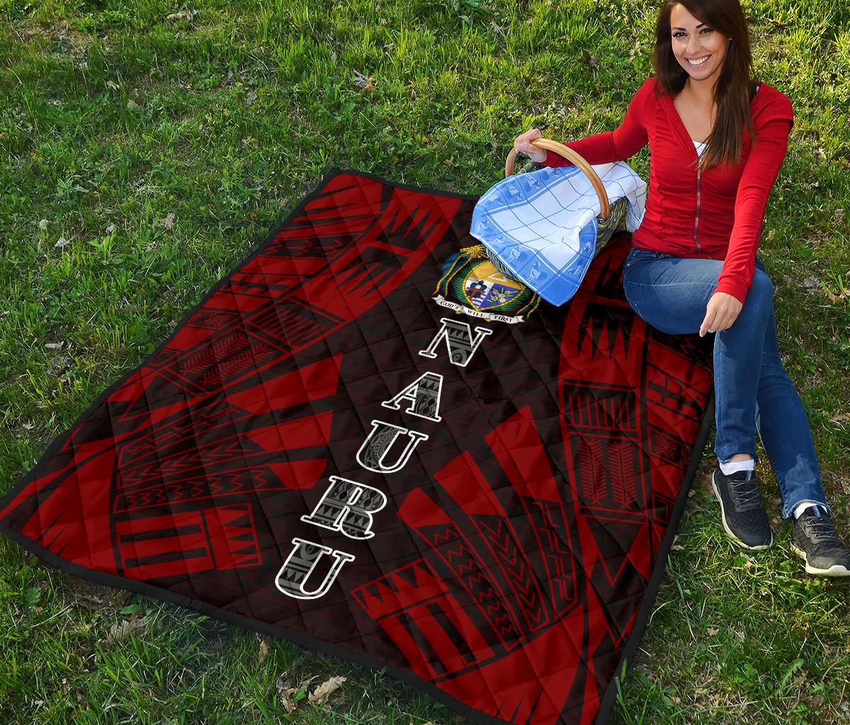 Nauru Premium Quilt - Nauru Coat Of Arms Polynesian Red Tattoo - Polynesian Pride