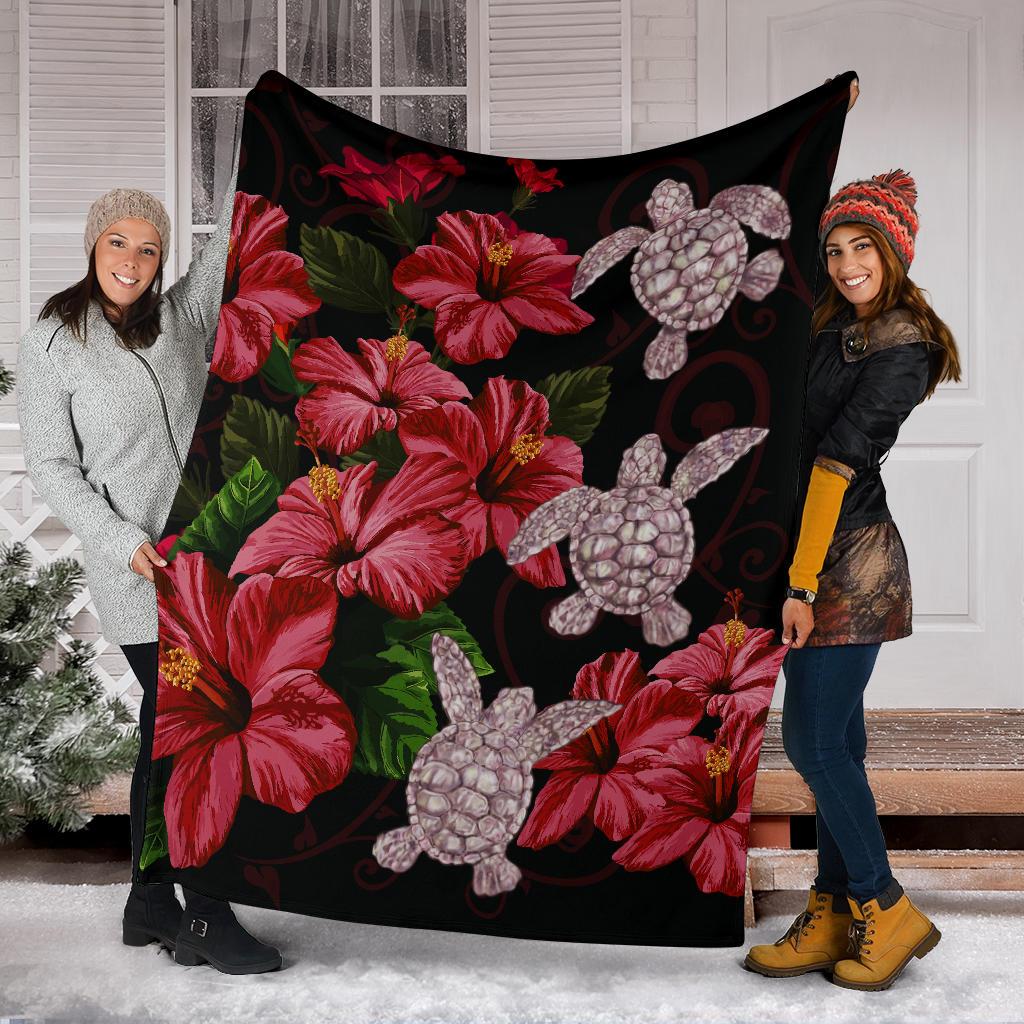 Hawaii Red Hibiscus Turtle Premium Blanket - AH - Ray Style - Polynesian Pride