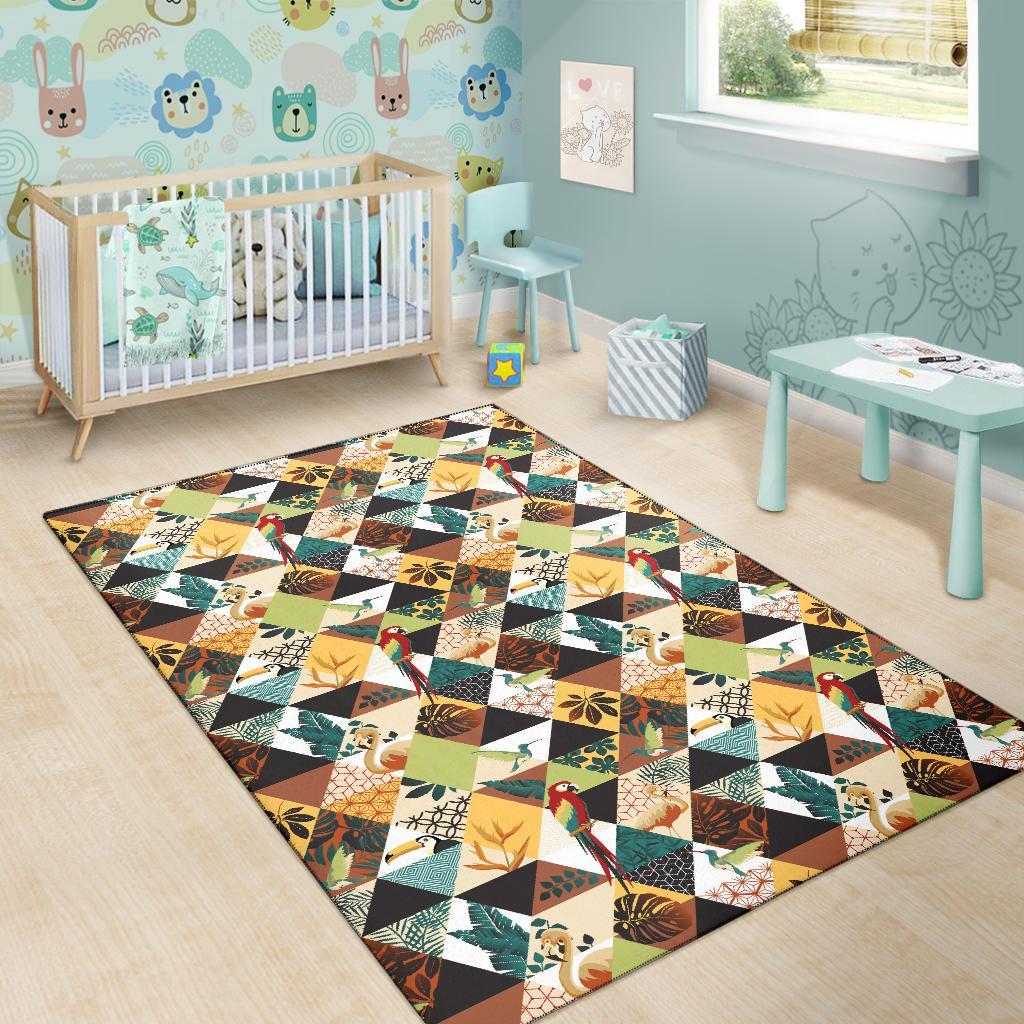 Tropical Jungle Parrots And Flamingos Pattern Rug - Polynesian Pride