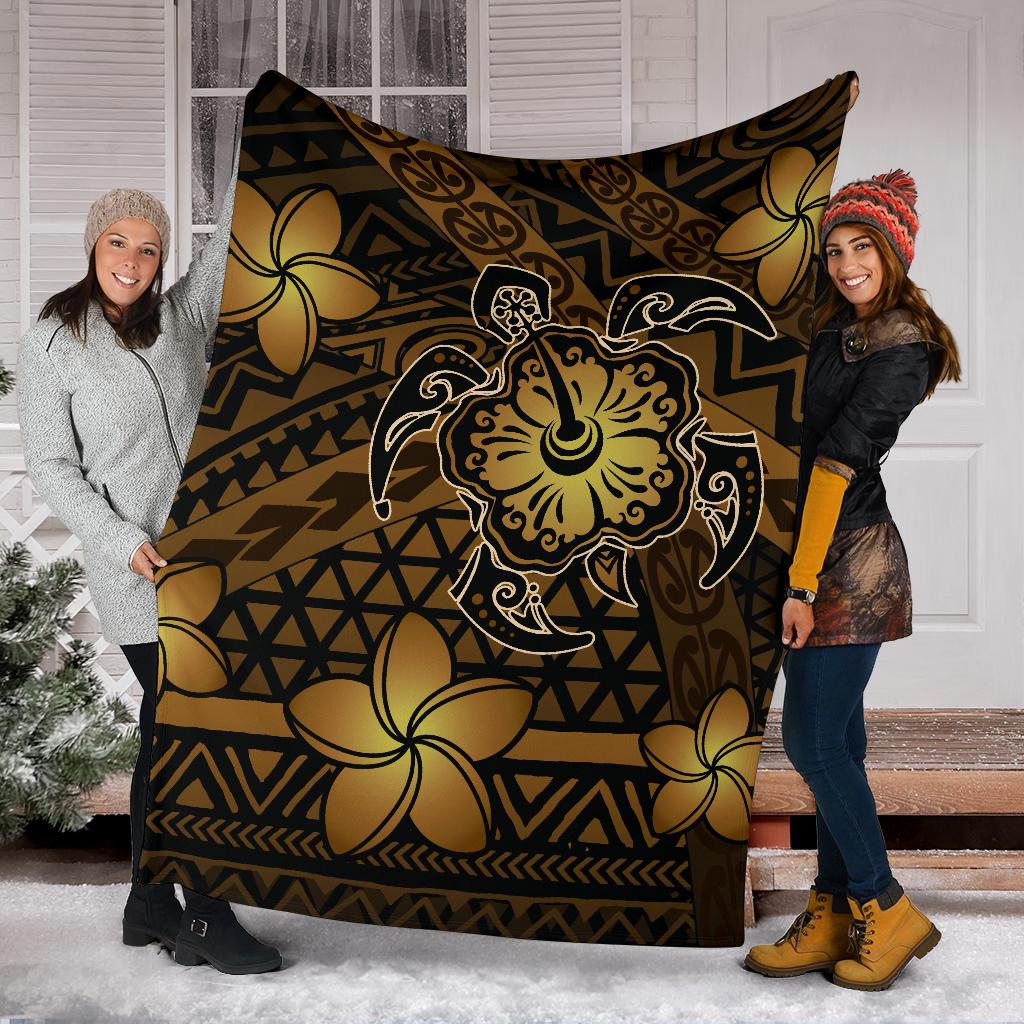 Hawaii Mix Polynesian Turtle Plumeria Premium Blanket - AH - Nick Style - Brown - Polynesian Pride