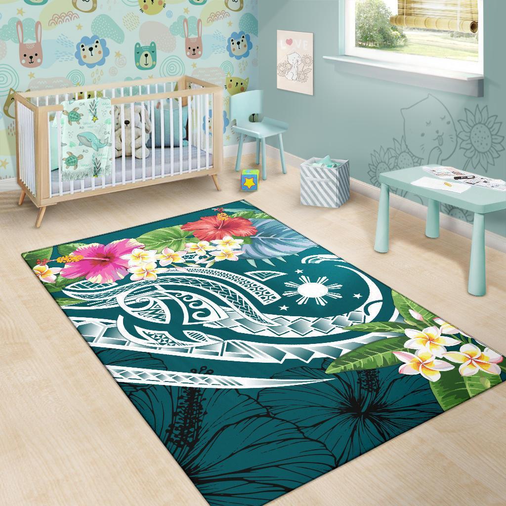 The Philippines Area Rug - Summer Plumeria (Turquoise) - Polynesian Pride