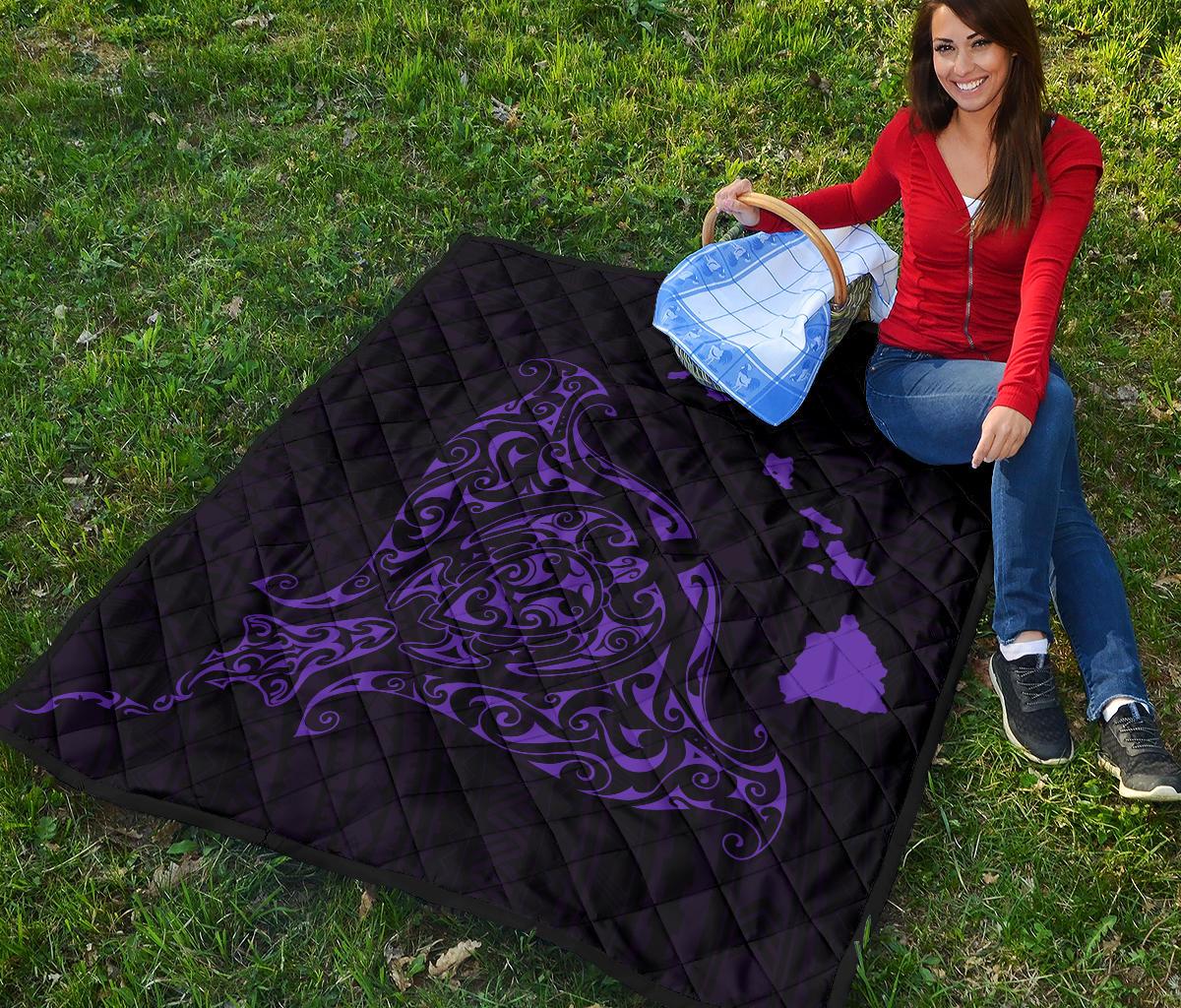 Rays Hawaii Map Polynesian Premium Quilt - Purple - Polynesian Pride