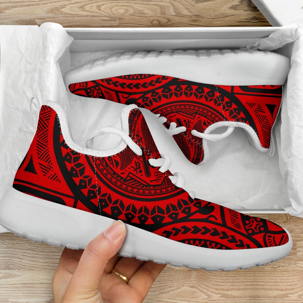 American Samoa Polynesian Tattoo Mesh Knit Sneakers Red - Polynesian Pride