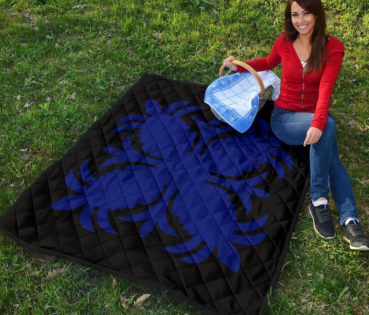 Hawaiian Premium Quilt Royal Pattern - Black And Blue - A2 Style - Polynesian Pride
