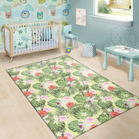 Tropical Hibiscus, Plumeria Green Rug - Polynesian Pride