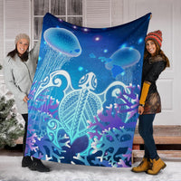 Hawaii Turtle Jellyfish Coral Galaxy Premium Blankets - Polynesian Pride