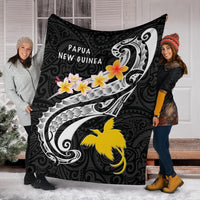 Papua New Guinea Premium Blanket - PNG Seal Polynesian Patterns Plumeria (Black) - Polynesian Pride