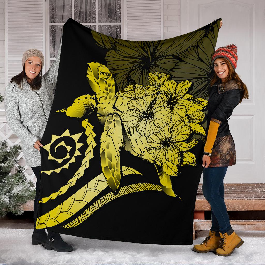 Hawaii Turtle Hibiscus Polynesian Vintage Premium Blanket - Yellow - Polynesian Pride