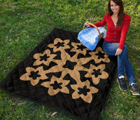 Hawaiian Premium Quilt Royal Pattern - Black And Gold - A1 Style - Polynesian Pride