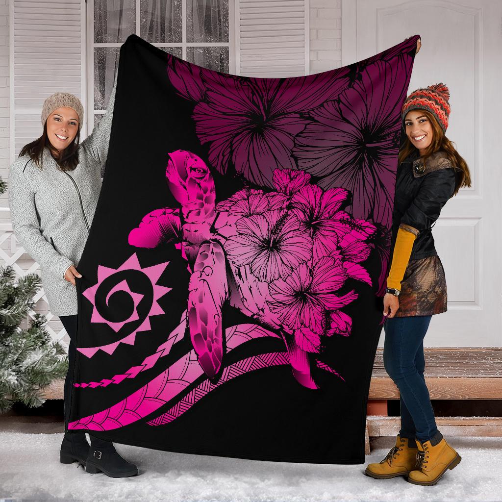 Hawaii Turtle Hibiscus Polynesian Vintage Premium Blanket - Pink - Polynesian Pride