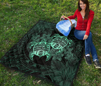 Hawaii Premium Quilt - Turtle Strong Pattern Hibiscus Plumeria Turquoise AH - Polynesian Pride