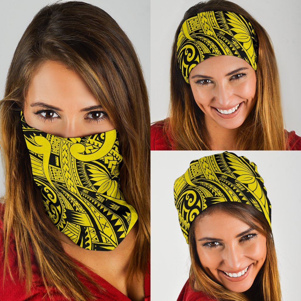 Polynesian Curly Tatau Yellow Unisex Bandana - Polynesian Pride