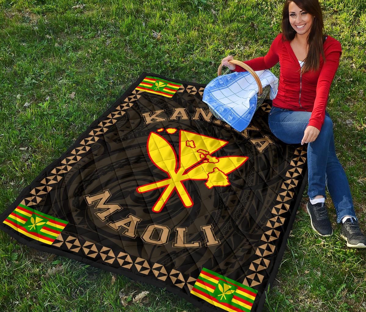 Kanaka Maoli Flag Polynesian Premium Quilt Gold - Love Style - Polynesian Pride