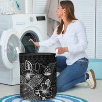 Vanuatu Laundry Basket - Polynesian Turtle Hibiscus Black - Polynesian Pride