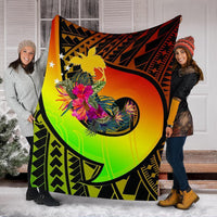 Papua New Guinea Premium Blanket - Polynesian Hook And Hibiscus (Raggae) - Polynesian Pride