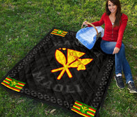Kanaka Maoli Flag Polynesian Premium Quilt Gray - Love Style - Polynesian Pride