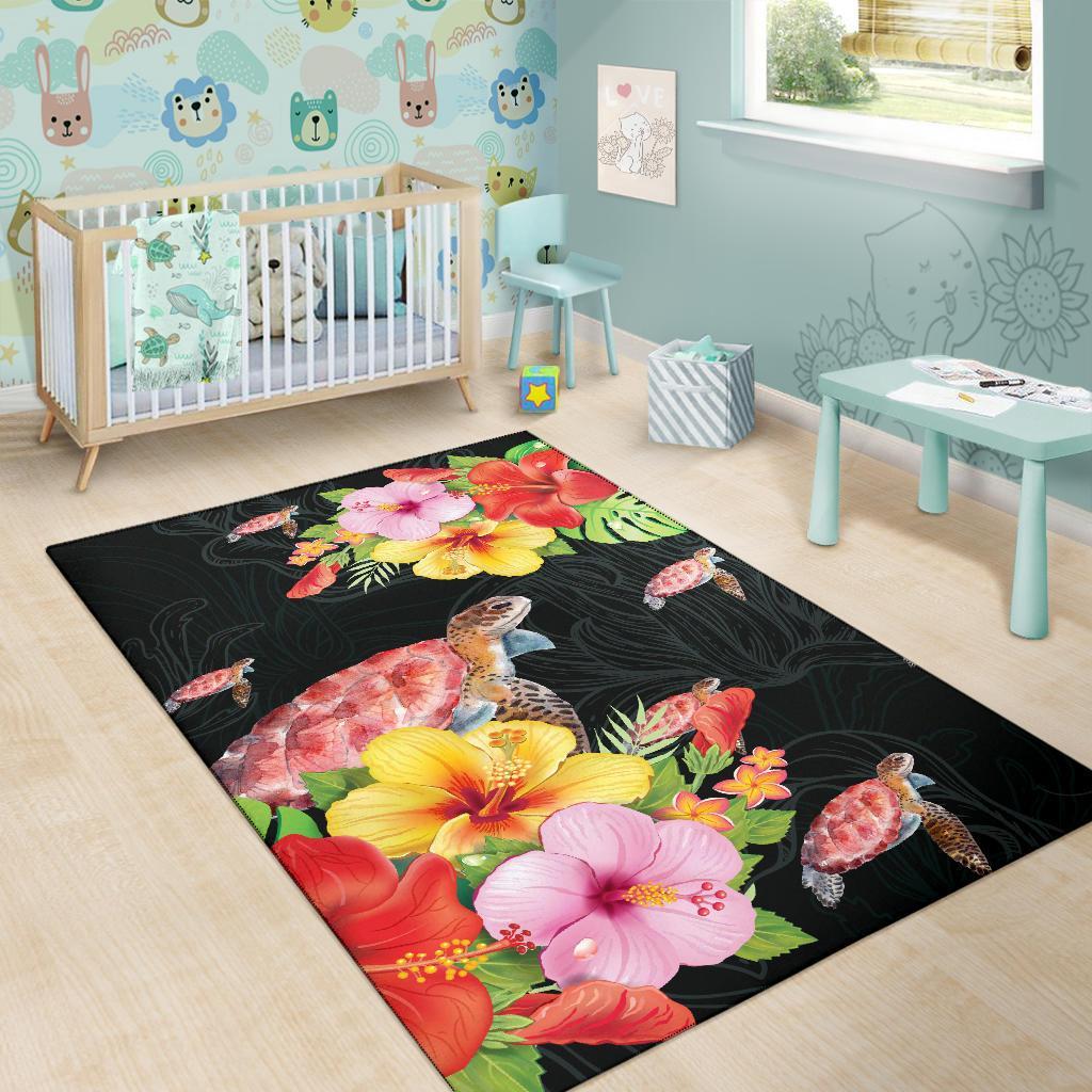 Hibiscus Plumeria Turtle Area Rug AH - Polynesian Pride
