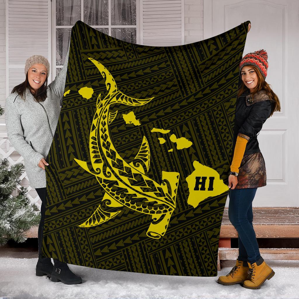 Hawaii Shark Yellow Polynesian Premium Blanket - Polynesian Pride